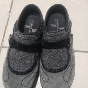 Merrell Encore Sidestep Shadow Suede Wool Adjustable Strap Mules Size 7.5 Womens